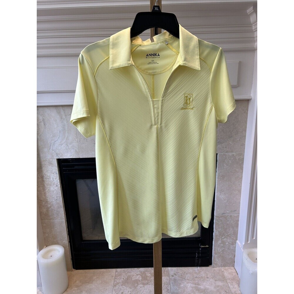 Women’s ANNIKA CUTTER & BUCK  Chevron Yellow Short Sleeve Golf Polo Shirt Size M